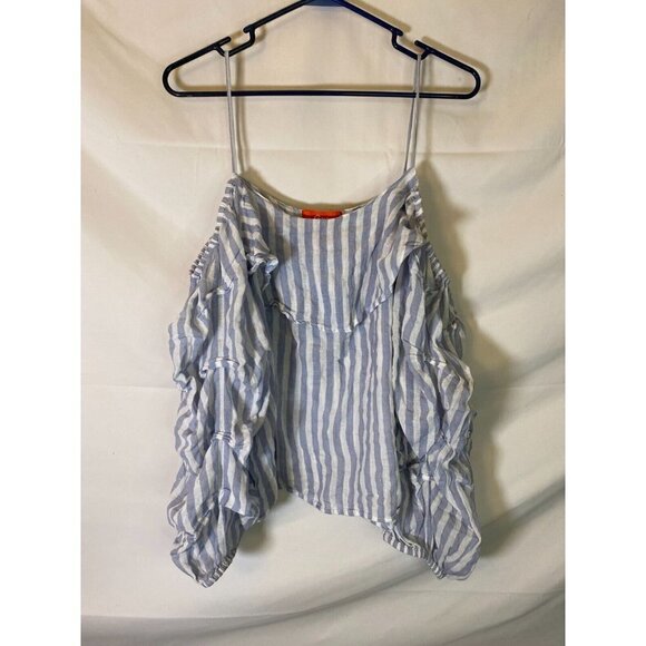 RAINBOW WOMENS PLUS SIZE 1X COLD SHOULDER SHIRT TOP BLOUSE BLUE STRIPES - Picture 1 of 2